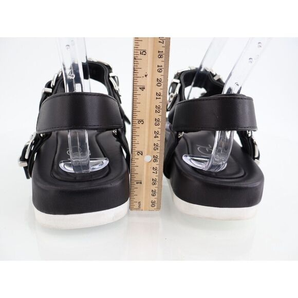AGL Sandals Black Leather Flatform Buckle Slingback Adjustable Size 38 8 Punk - Picture 7 of 13
